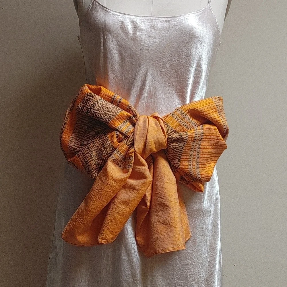 Final $ Duponi Raw Silk Scarf Wrap in Orange